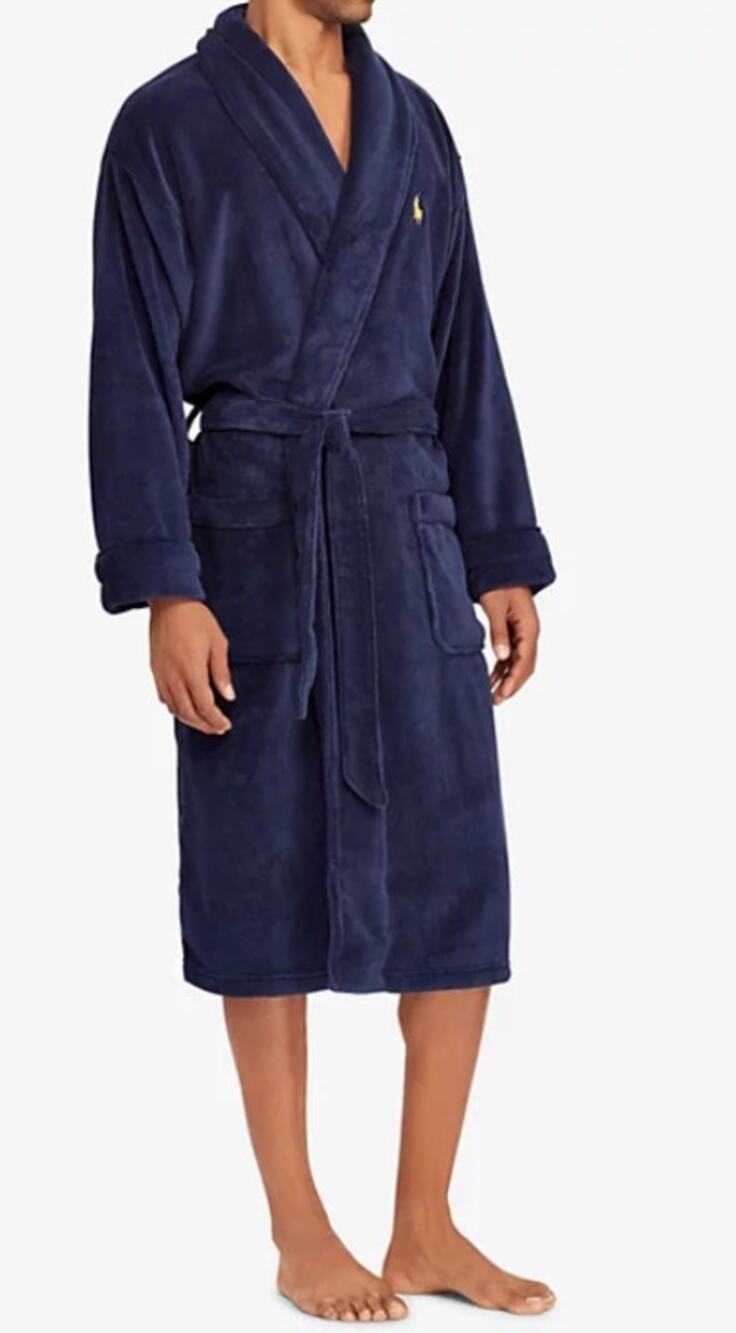 Polo Ralph Lauren Mens L/XL Cruise Navy Plush Microfiber Robe NWT Shawl Collar